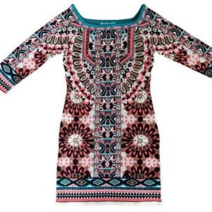 Flying Tomato Anthropologie Womens Small Long Sleeve Sweater Dress Aztec Pattern